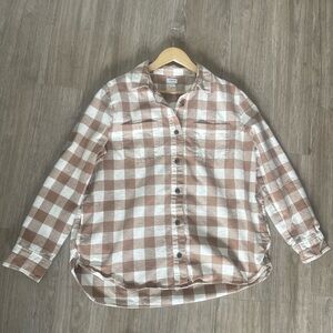 J.Crew Camel Gingham Flannel Shirt | 100% Cotton | Relaxed Fit | Size L